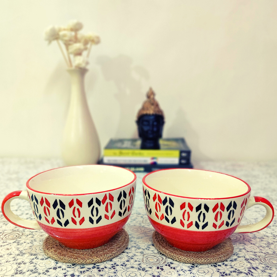 Homefrills Ceramic Glossy Finish Large Coffee Mugs/Soup Mugs/ Cereal Bowls Set of Two Glossy Finish Suitable for Coffee, Tea, Juice, Cappuccino, Soup ,Milk etc. (275ml) Set of 2 (Colour-Rusty Red)